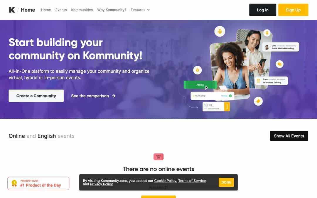 Kommunity landing page design