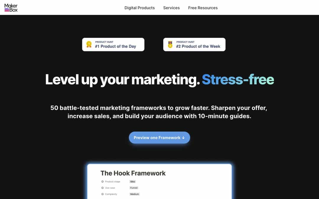 MakerBox Frameworks landing page design