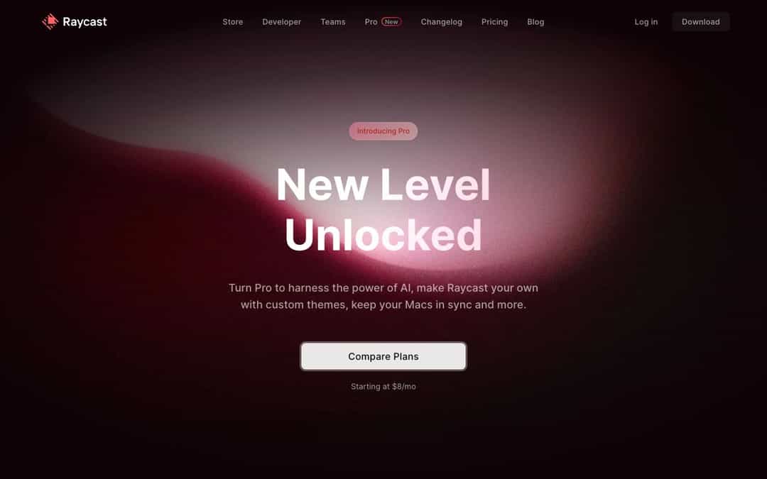 Raycast Pro landing page design