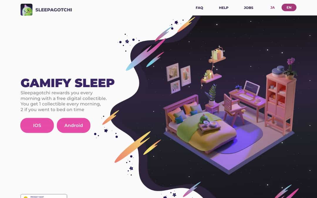 Sleepagotchi landing page design