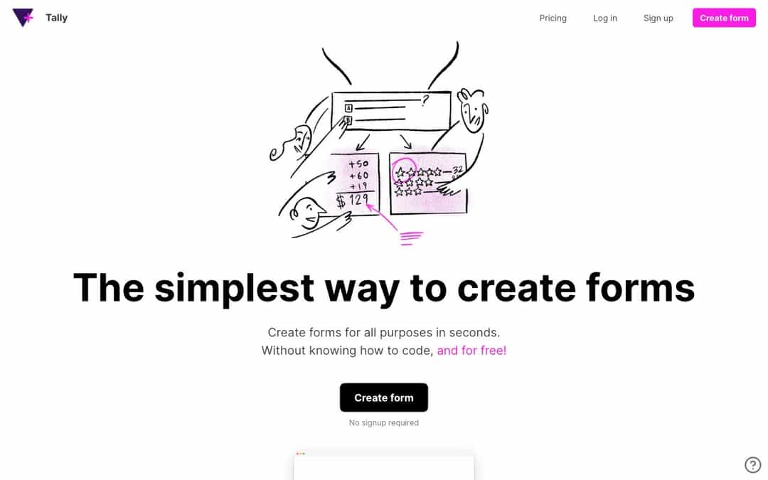 Tally landing page design