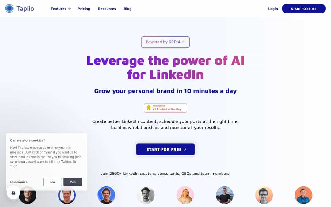 Taplio landing page design