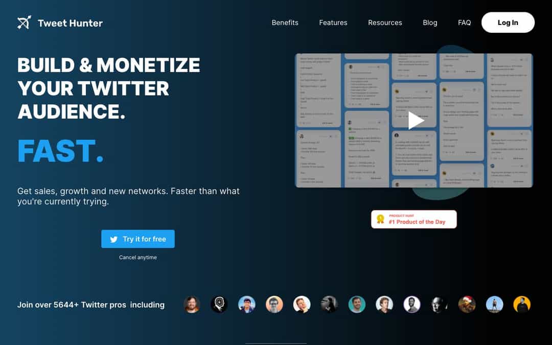 Tweet Hunter landing page design