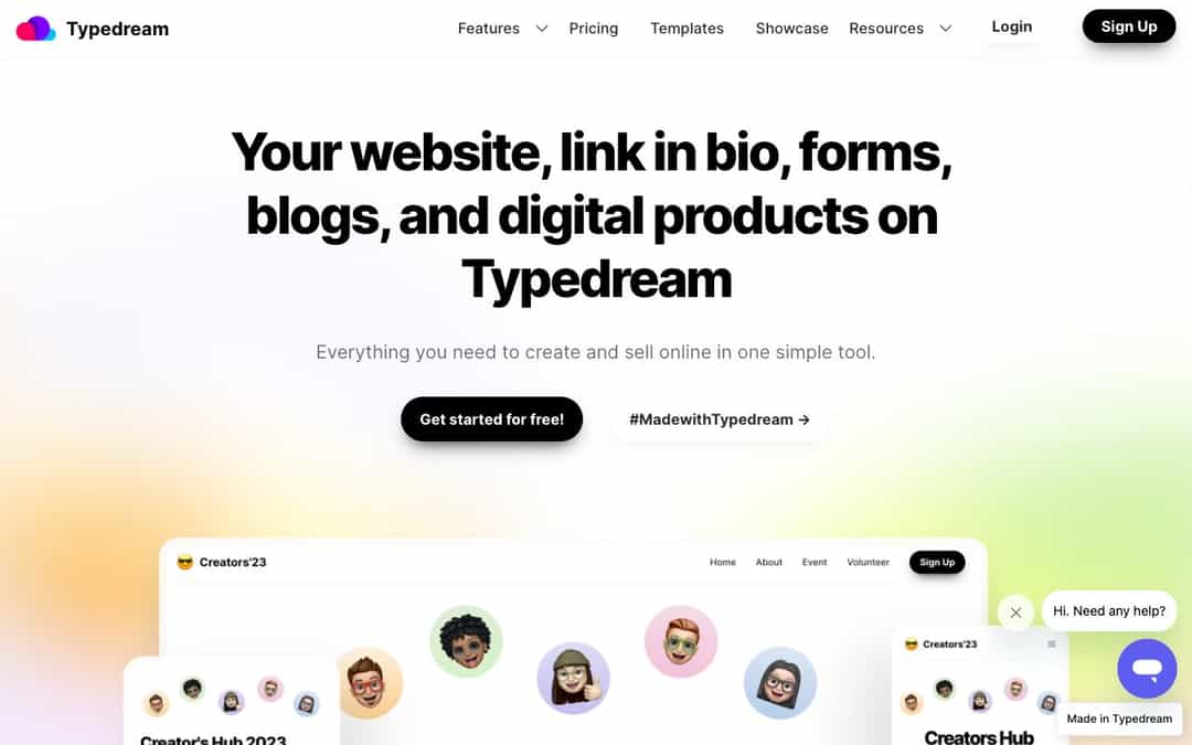 Typedream landing page design