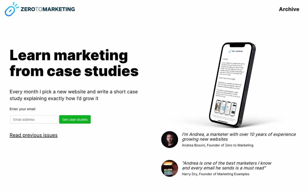 Zero to Marketing landing page design