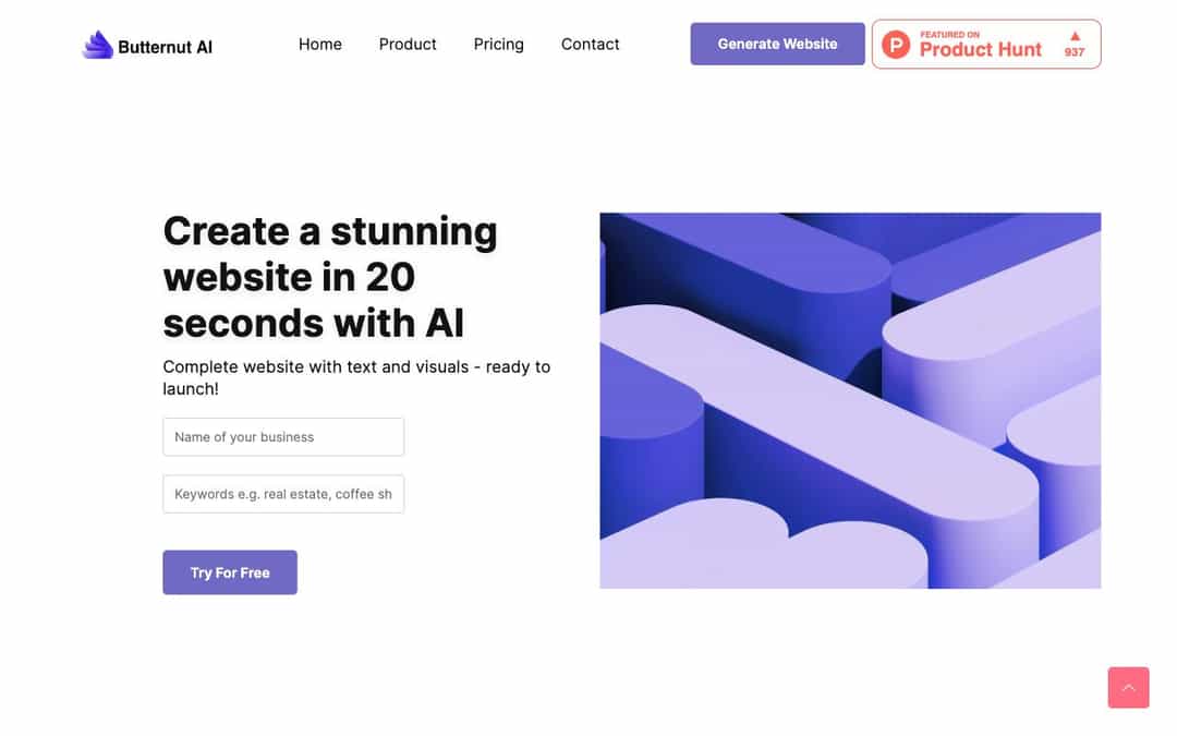 Butternut AI landing page design