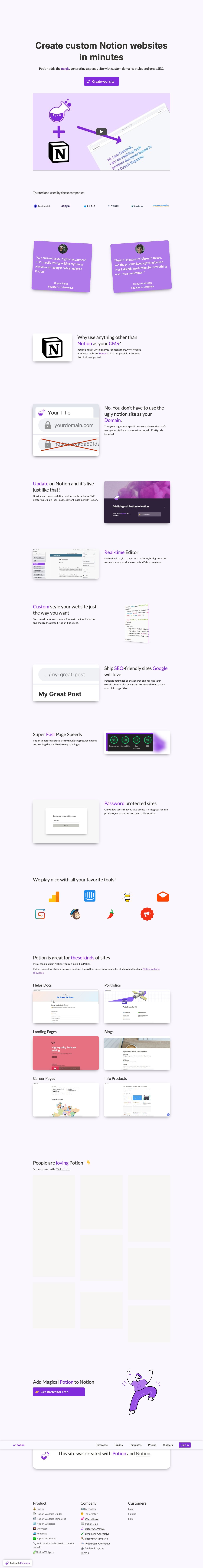Create custom Notion websites in minutes landing page design