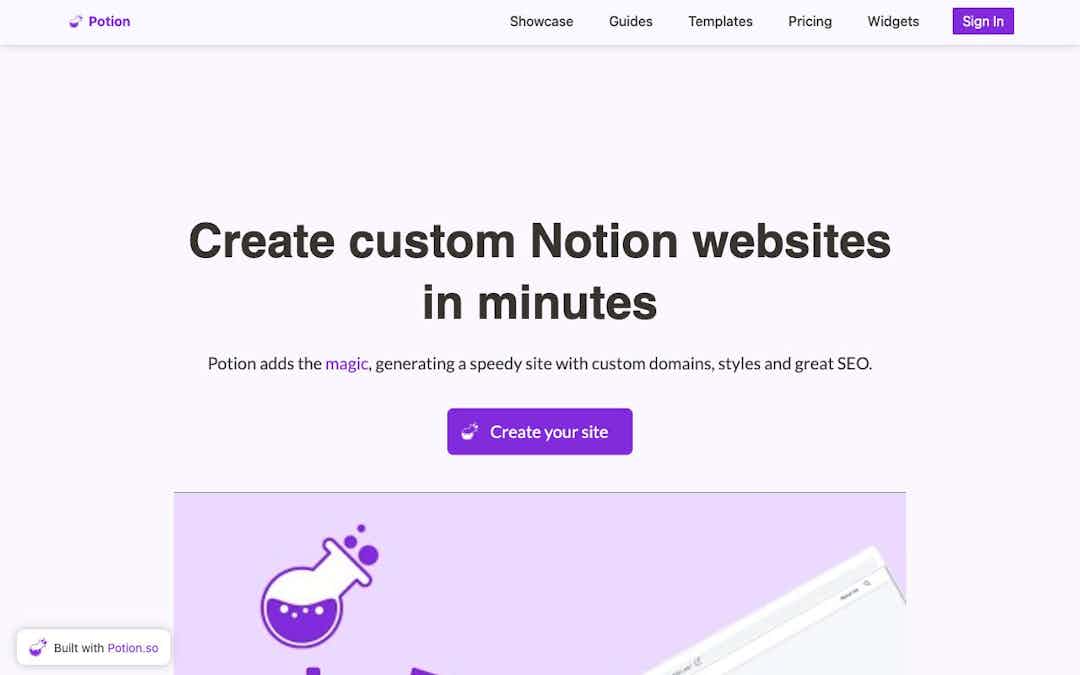 Create custom Notion websites in minutes landing page design