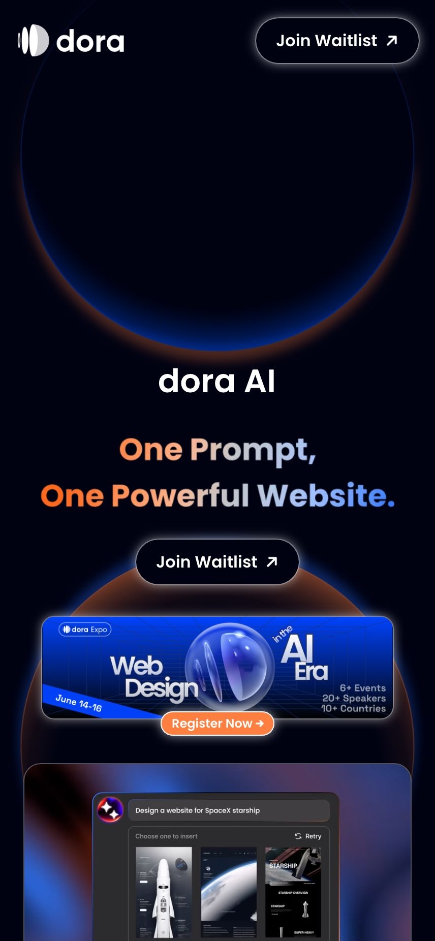 Dora AI landing page design