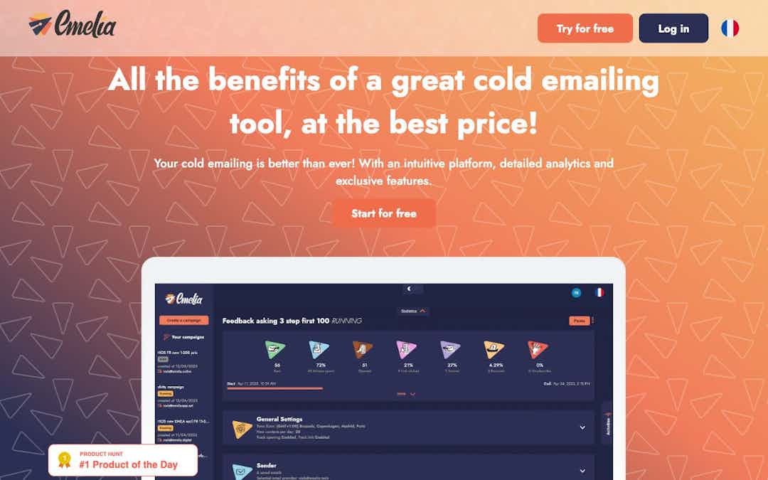 Emelia • All the benefits of a great cold emailing tool, at the best price! landing page design