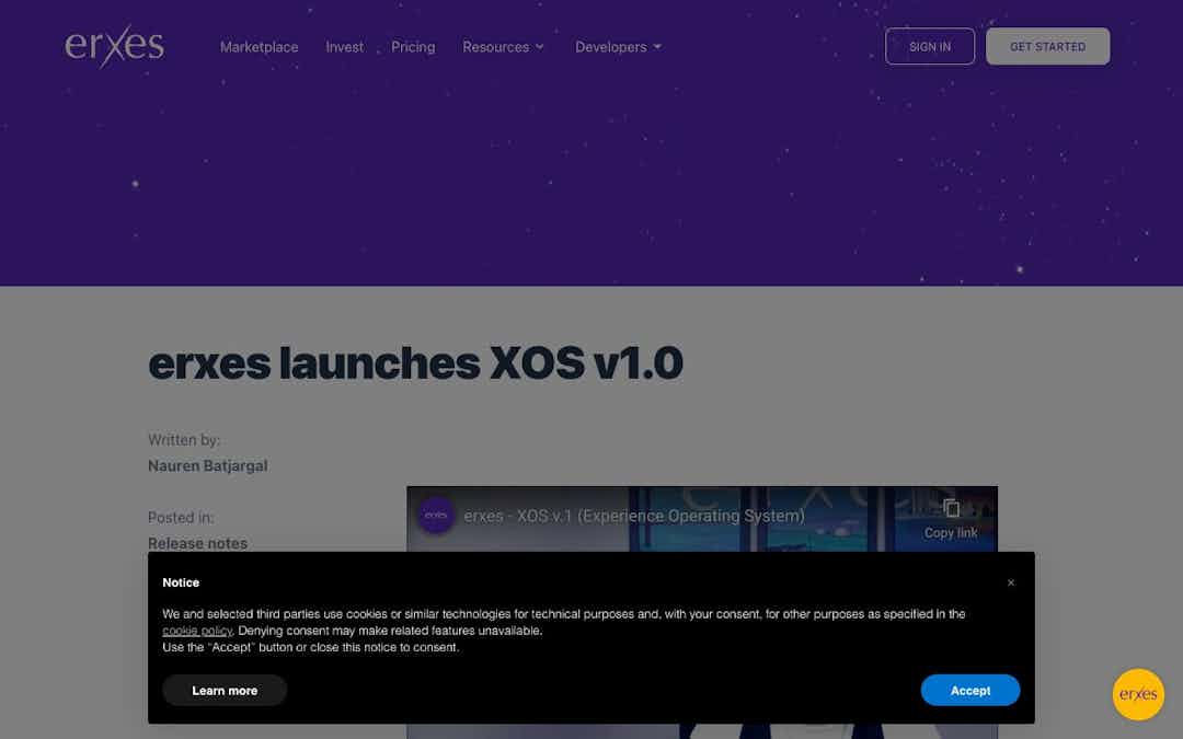 erxes launches XOS v1.0 landing page design