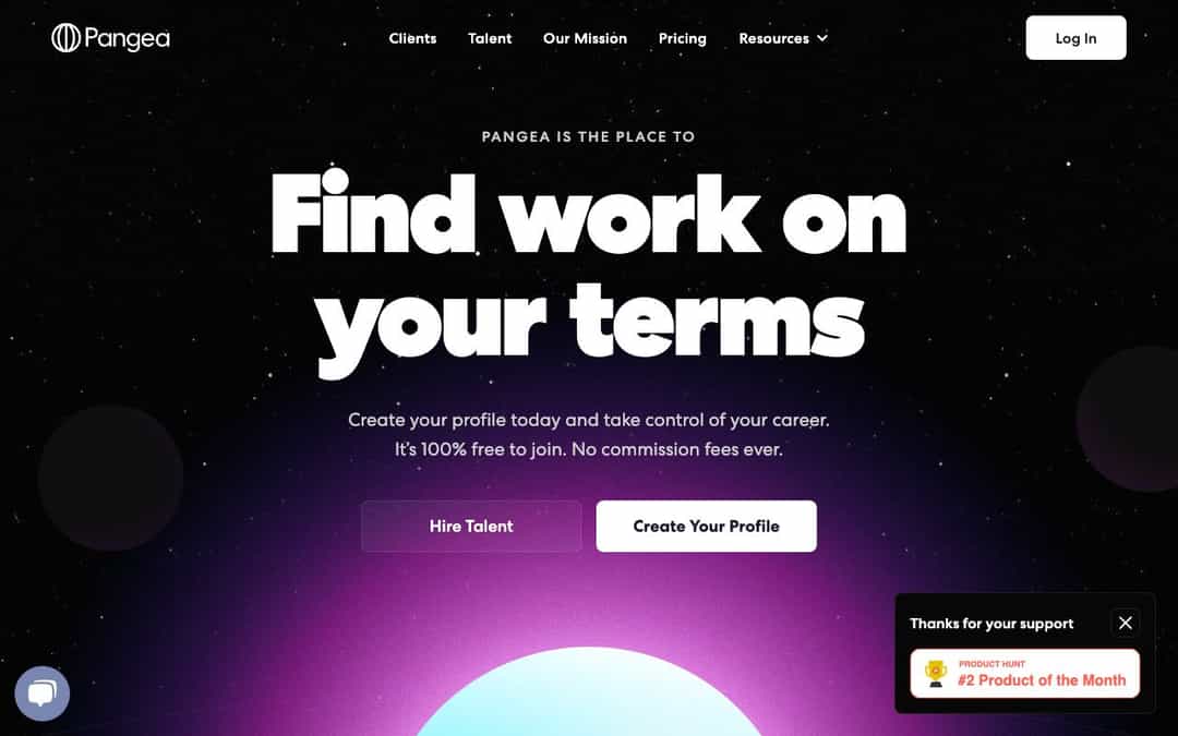 Find Work on Your Terms • Pangea for Talent landing page design