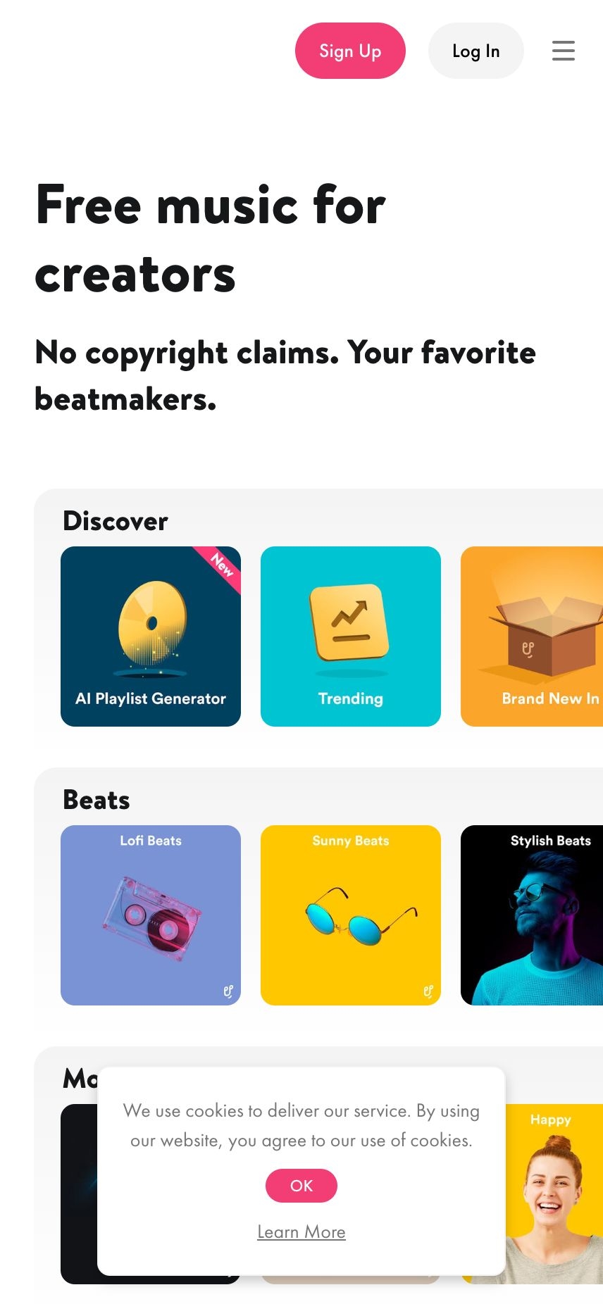 Free Music For YouTube Videos & Creators • Uppbeat landing page design