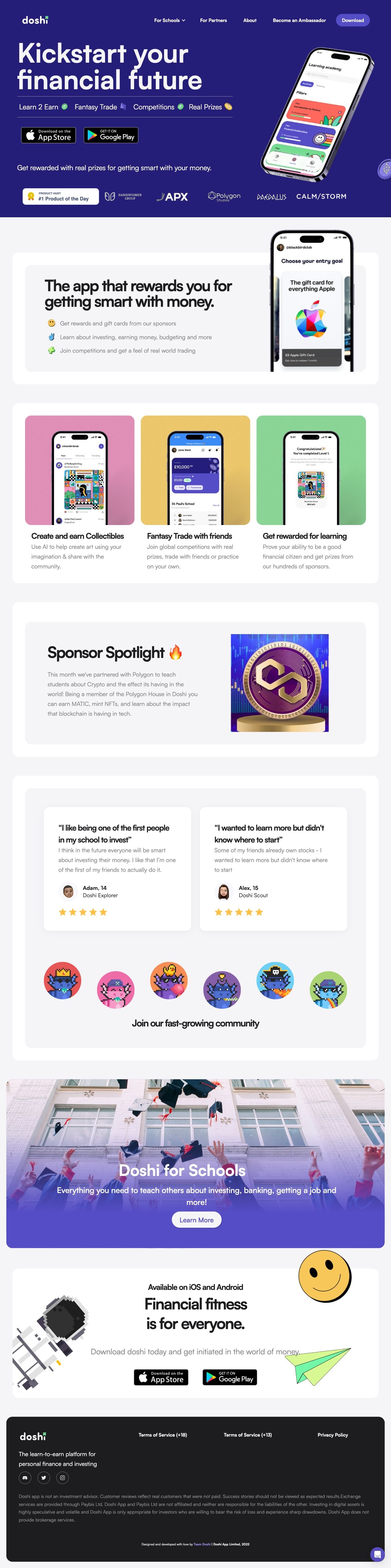 Get rewarded for learning about finance and web3 landing page design