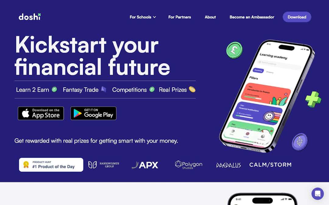 Get rewarded for learning about finance and web3 landing page design