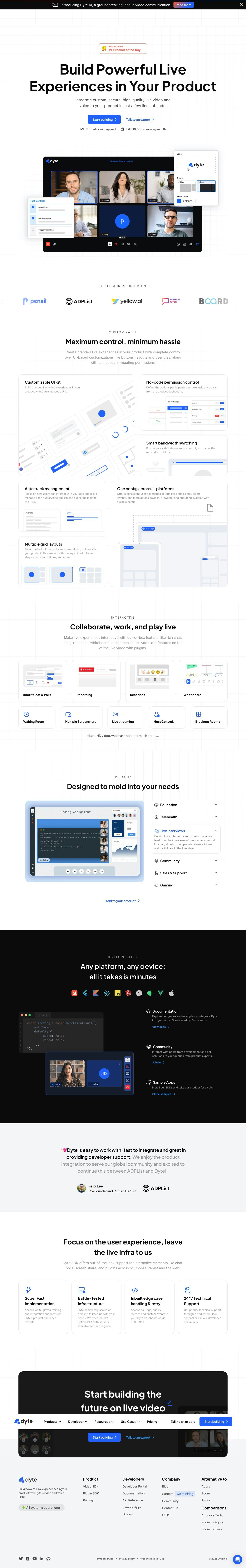 Live Video SDK by Dyte landing page design