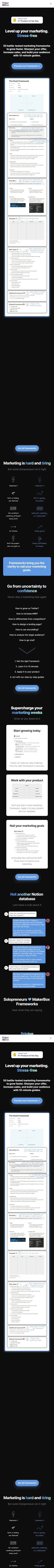 MakerBox Frameworks landing page design