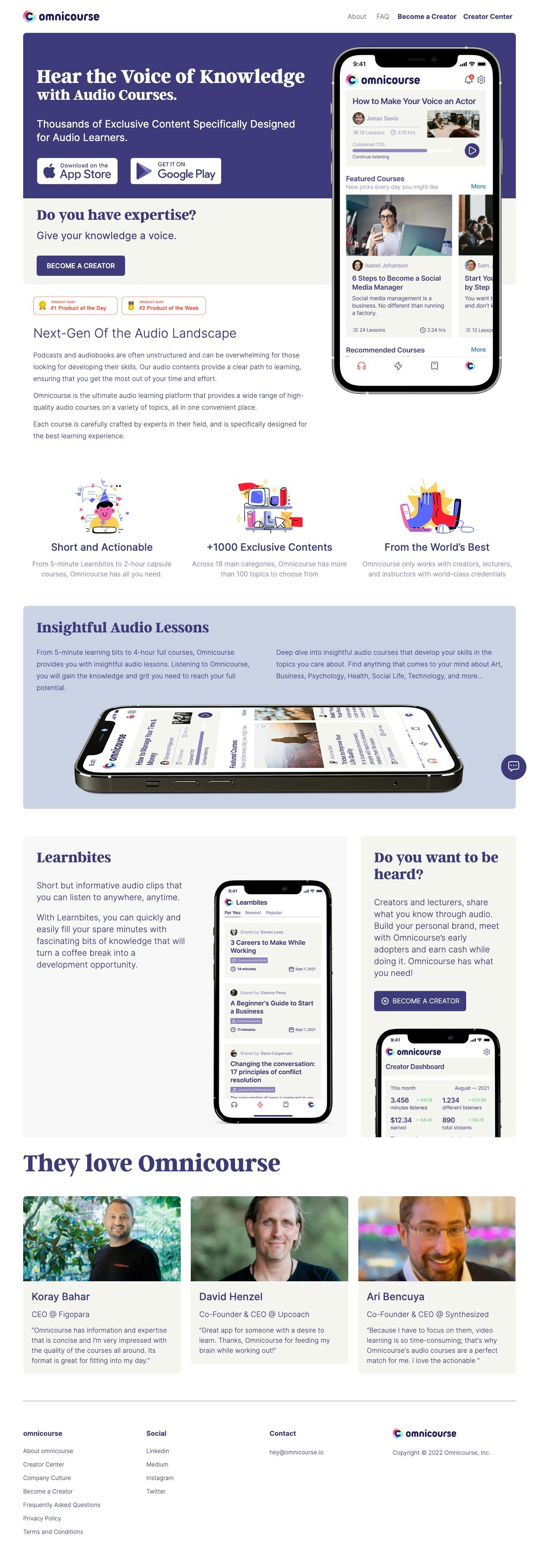 Omnicourse ― Grow your skills with audio courses landing page design