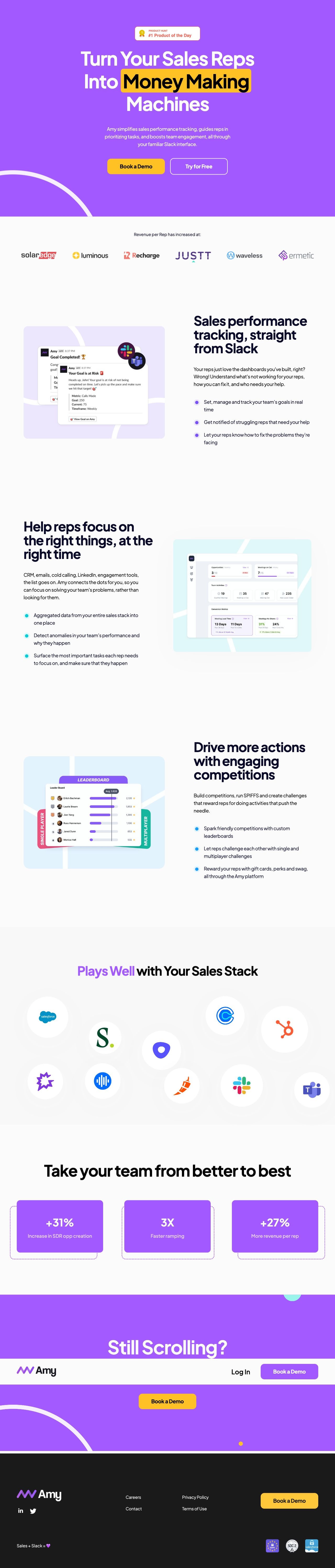 Performance Management Straight to Slack landing page design