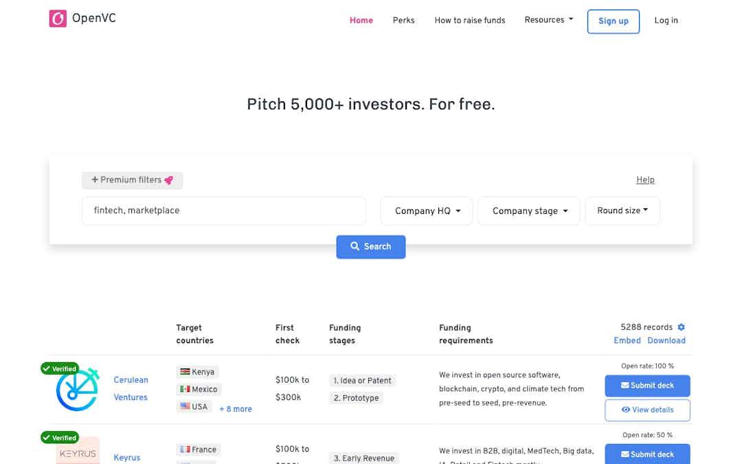 Raise from 5,000+ investors. For free. landing page design