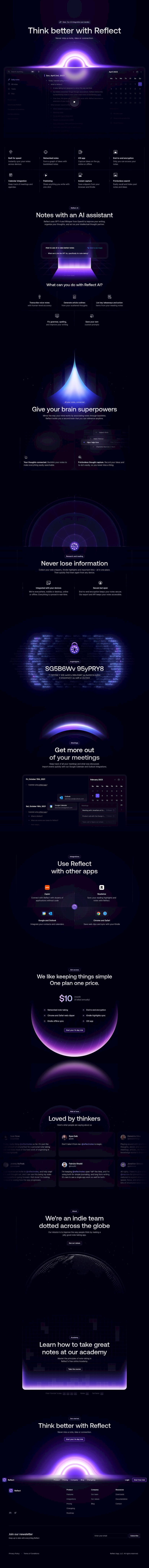 Reflect Notes landing page design
