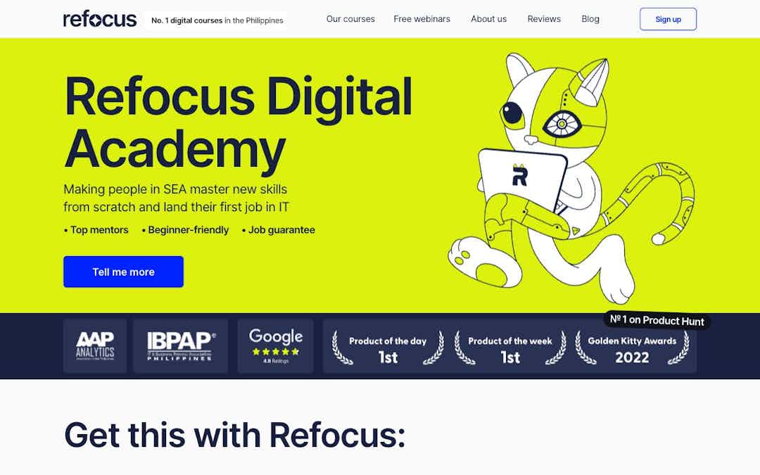Refocus Digital Academy landing page design