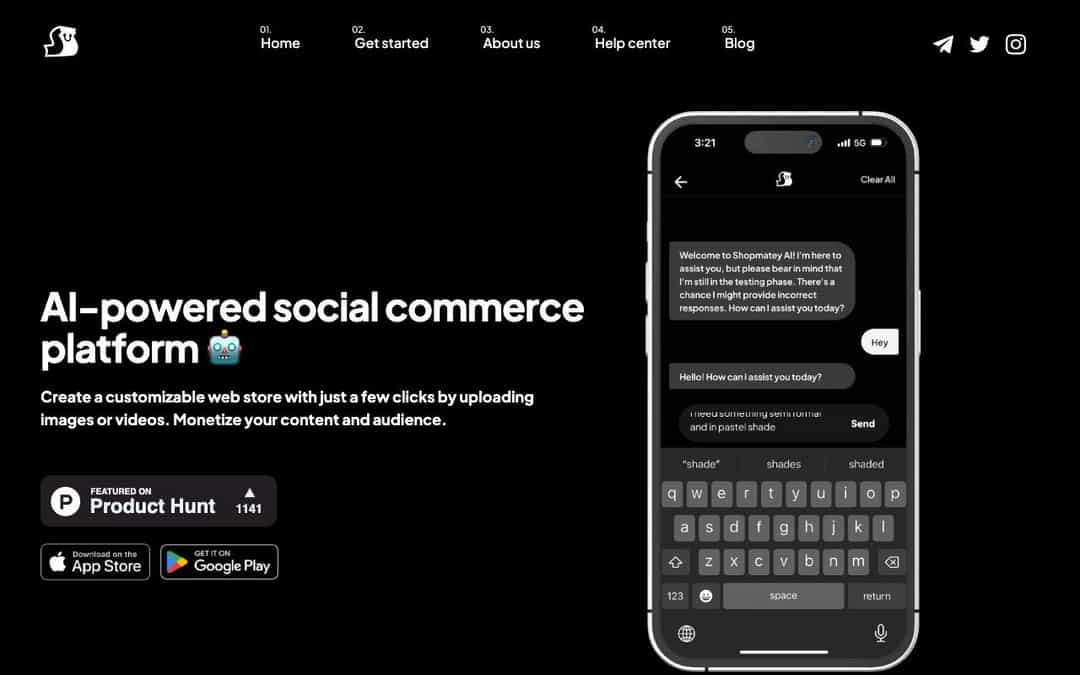 Shopmatey landing page design