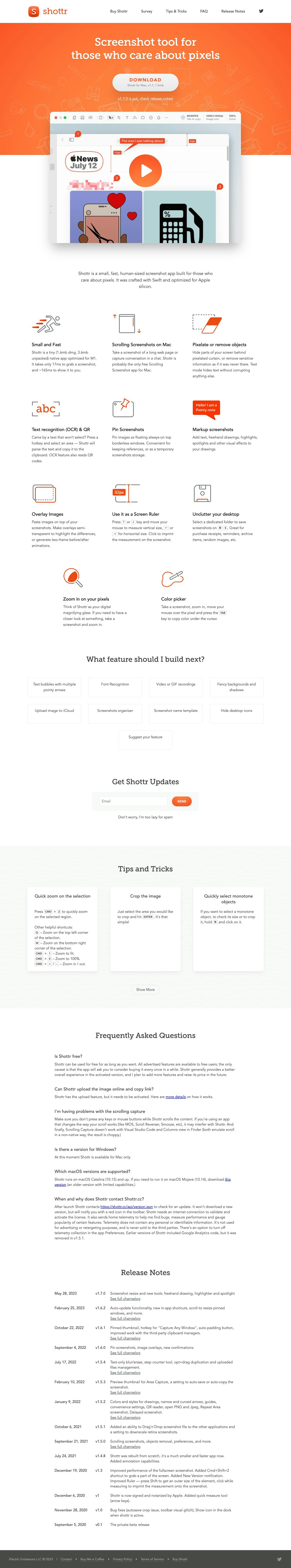Shottr – Screenshot Annotation App For Mac landing page design