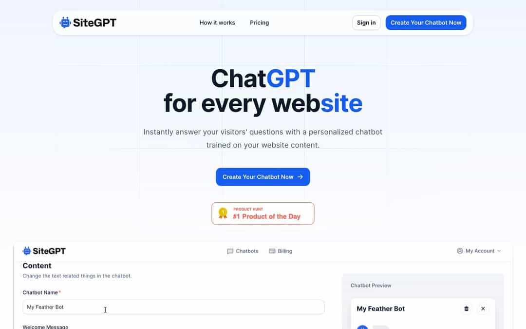 SiteGPT – ChatGPT for every website landing page design