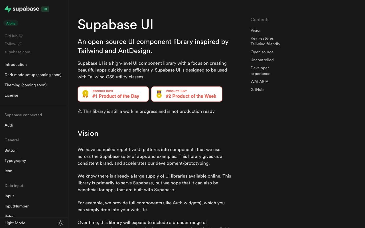 Supabase UI landing page design