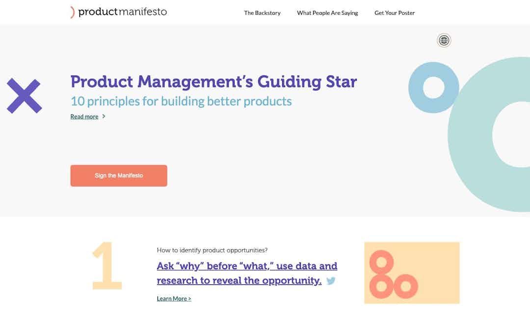 The Product Manifesto landing page design