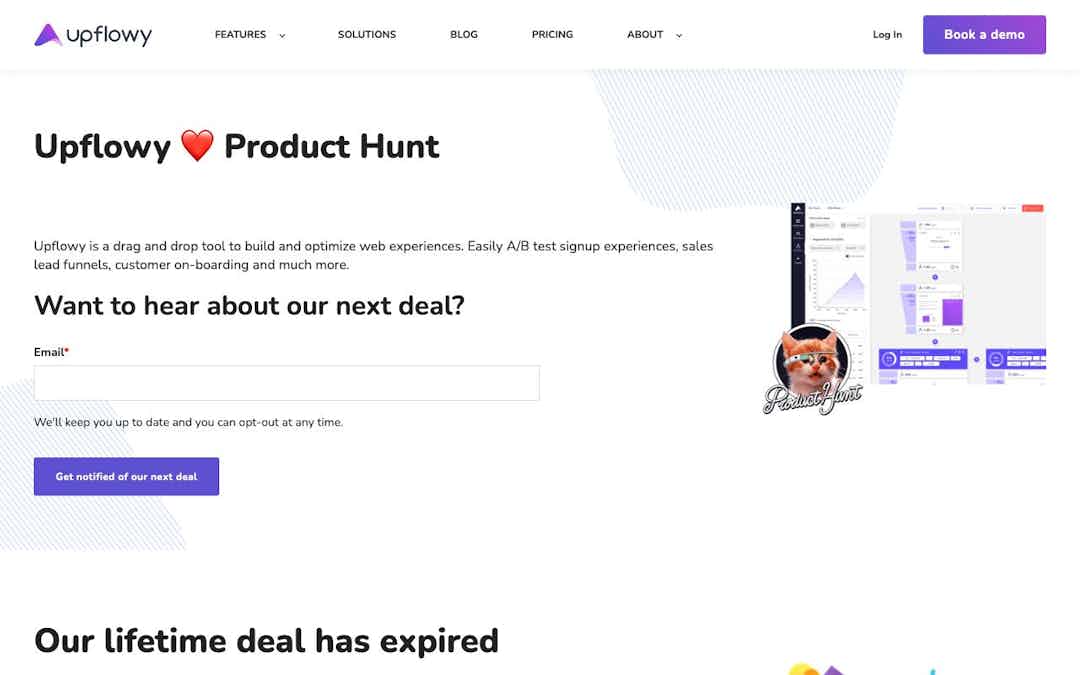 Upflowy & Product Hunt landing page design