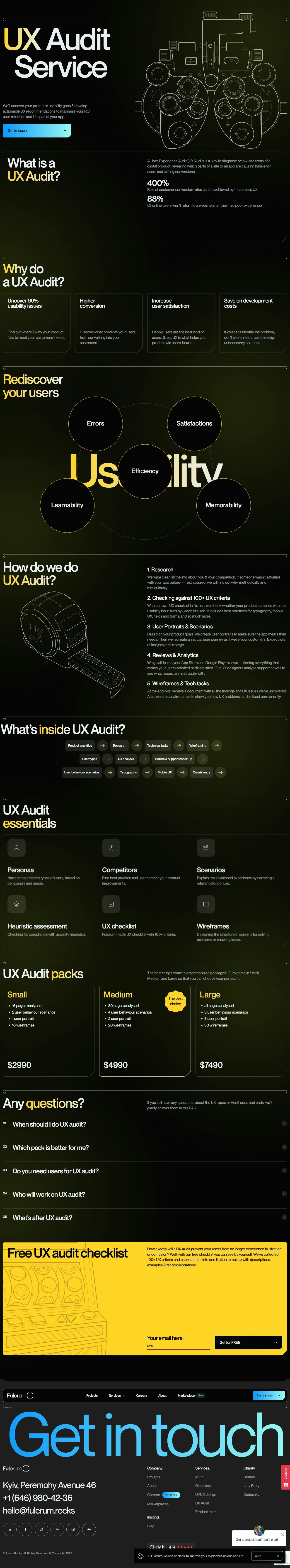 UX Audit landing page design